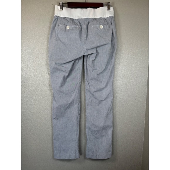 Old Navy Maternity M Blue White Pin Stripe‎ Low Rise Elastic Waist Pants Stretch - Picture 4 of 10